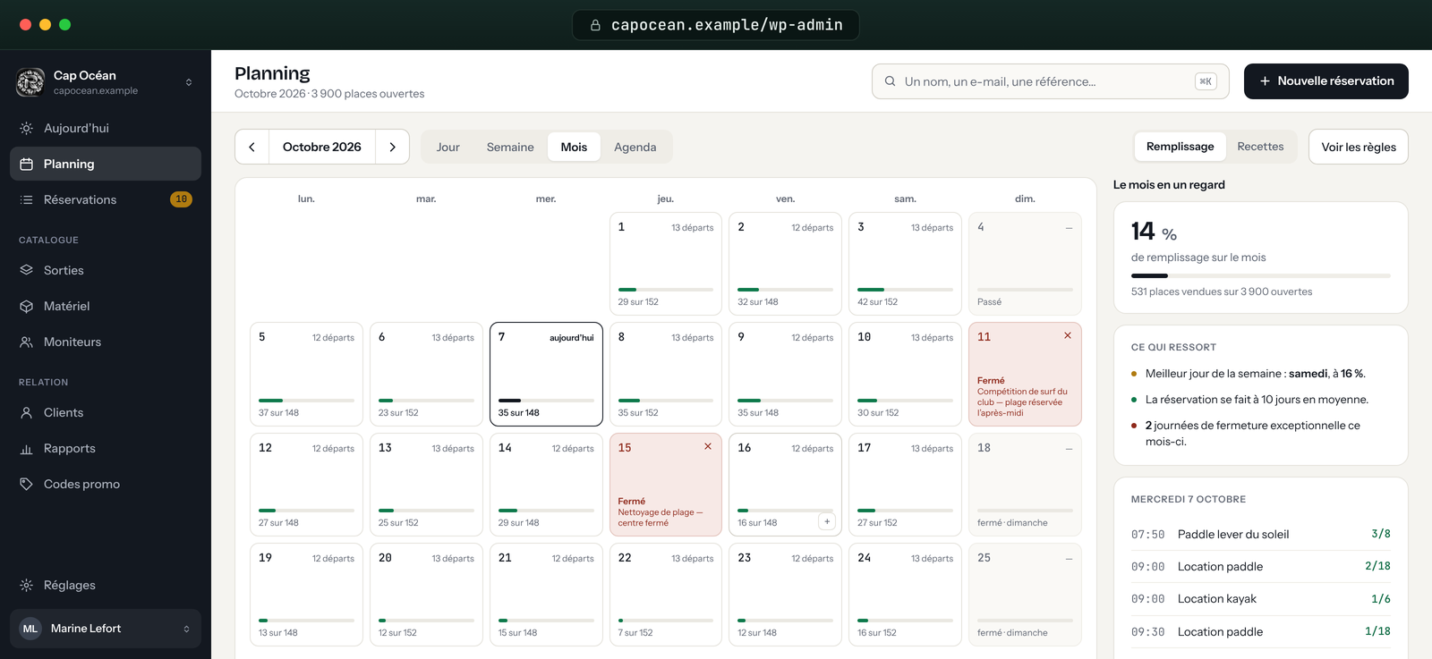 TOP CALENDAR میں WordPress: پلاننگ، پورا مہینہ، اور کسی دن تاریخ شامل کرنے کے لیے "+" بٹن۔
